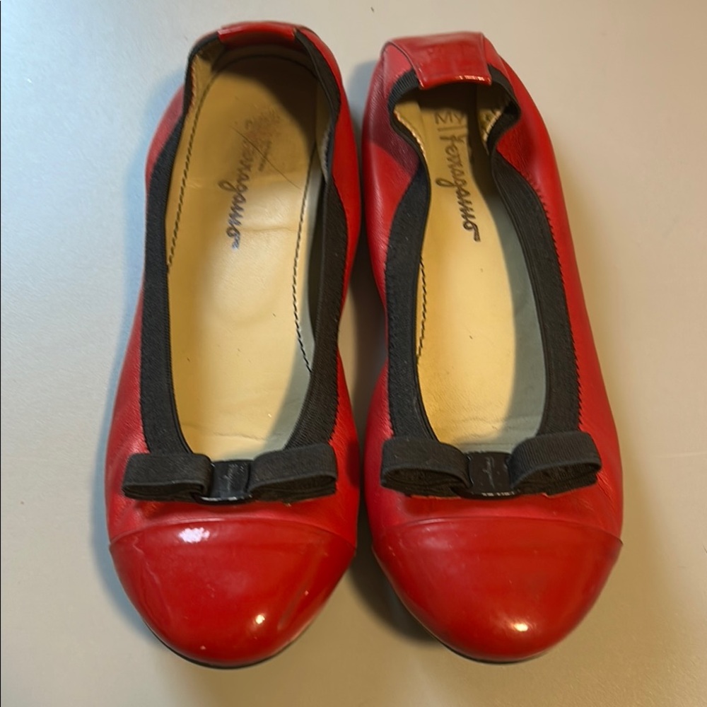 Salvatore Ferragamo Red and Black Flats